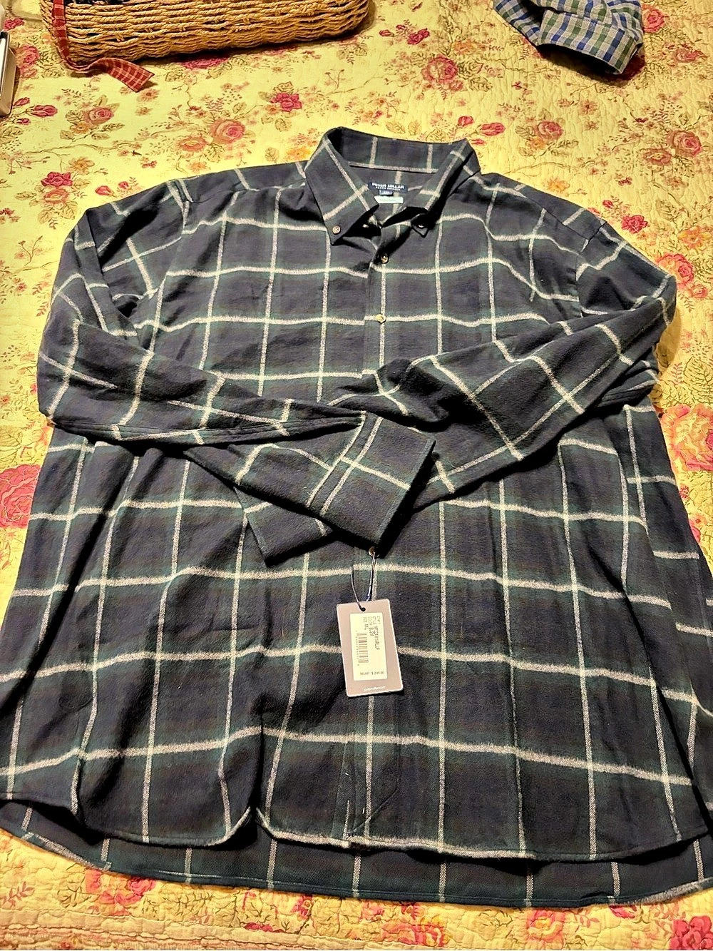 Peter Millar Crown Crafted Japanese Flannel Shirt Plaid Wool Button Down in Blue
